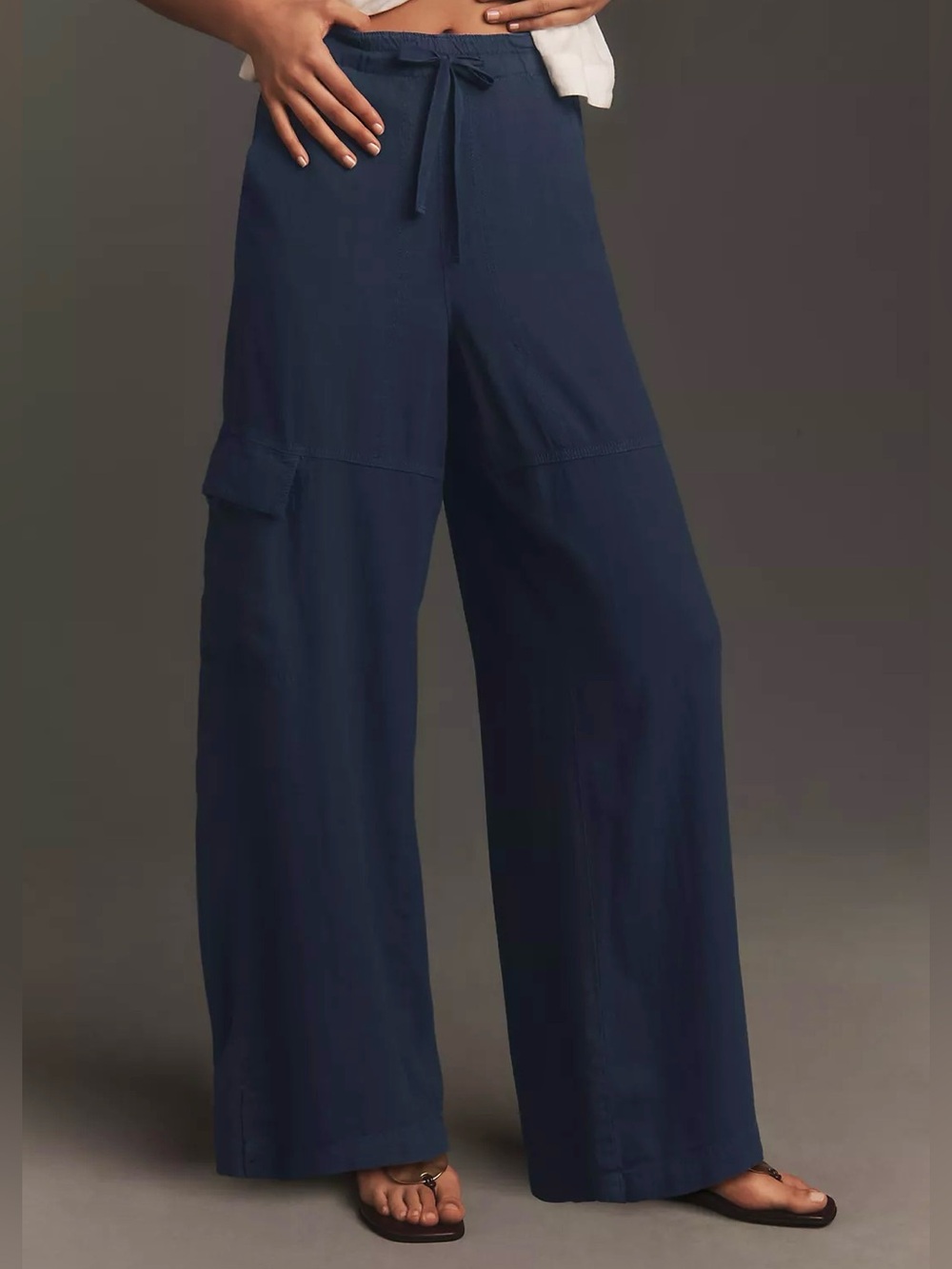 Pilcro Anthropologie 808 Linen Beach Wide Leg Cargo Pants Boho Navy XS